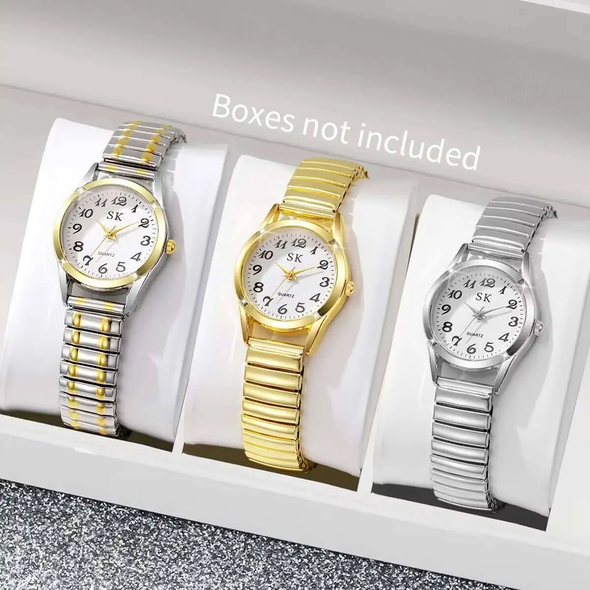 3PCS/Set Fashion Small Dial Women Watches Alloy Elastic Band Quartz Watch Girls Clock Reloj Mujer（Without Box）