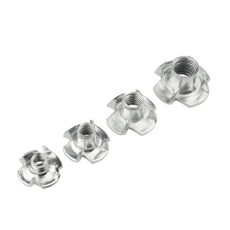 80pcs M3 M4 M5 M6 M8 Zinc Plated Four Claws Nut Speaker Nut T-nut Blind Pronged Tee Nut Furniture Hardware