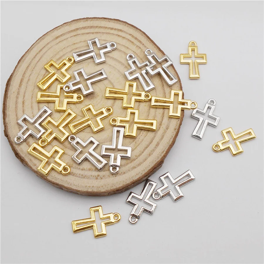 50PCS 11*17mm Alloy Small Hollow Cross Charms Necklace Pendant Jewelry Making Handmade Bracelet Earings Decor Crafts Accessory