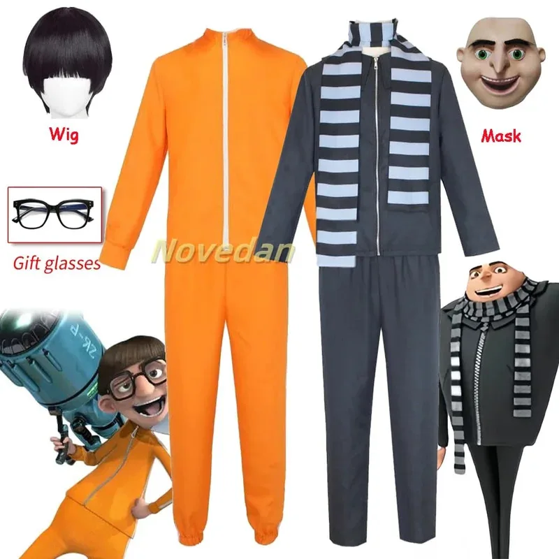 

Movie Vector Thief Dad Gru Cosplay Costume Disguise Mask Orange Jakect Pant Wig Halloween Uniform Fancy Party Role Play Outfit
