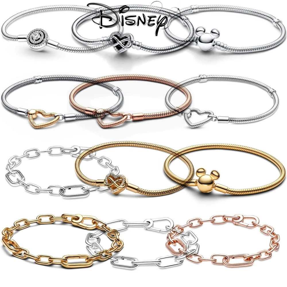 ME Pulsera de cadena de eslabones pequeños Clip de cierre de corazón Cadena de serpiente Tamaño 16-21 cm, Brazaletes Accesorios de joyería Charm