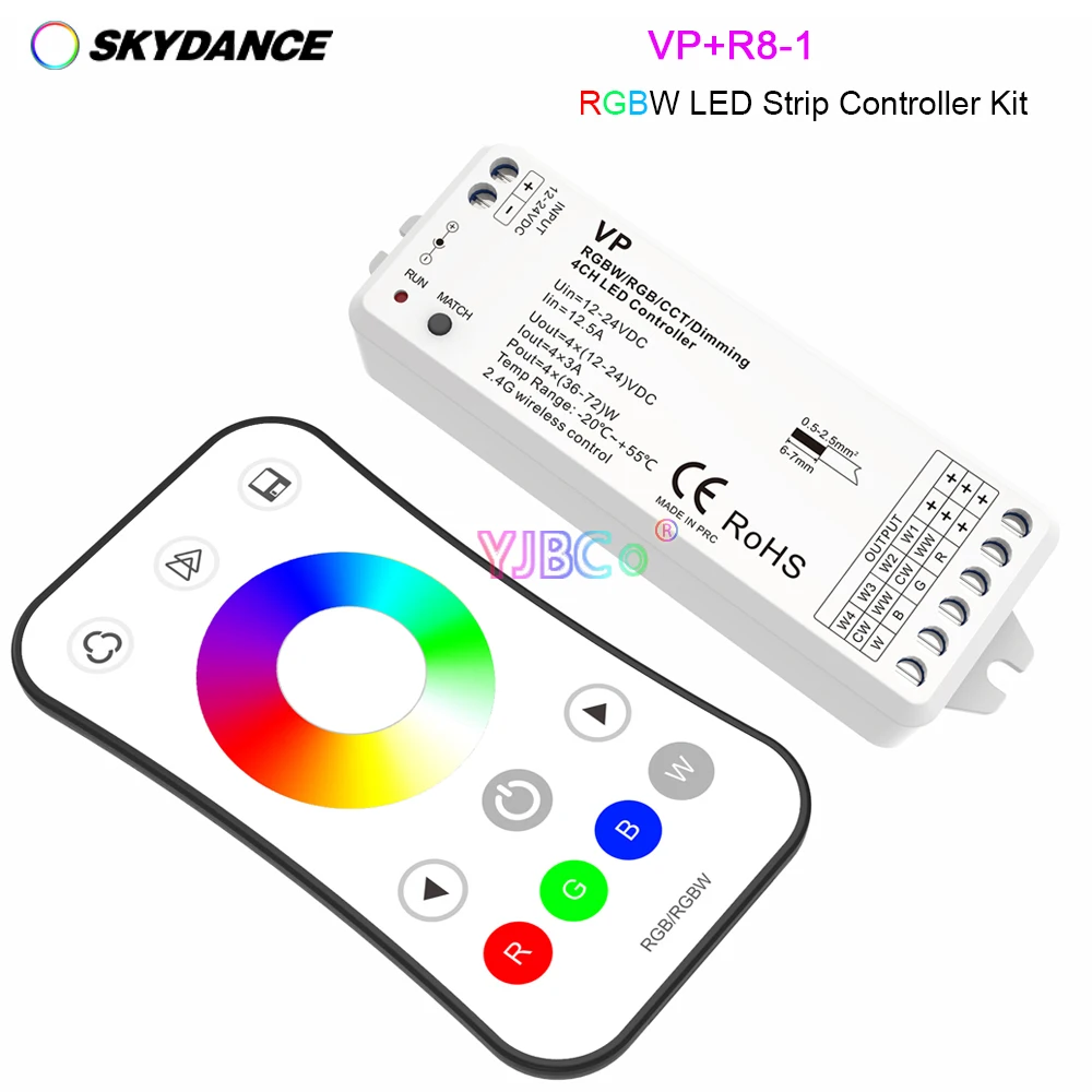 Skydance RGBW LED Controller Set 12-24VDC 4A*4CH RGBW LED Strip Dimmer VP & R8-1 RF 2.4G 1 Zone RGB/RGBW Remote switch Control