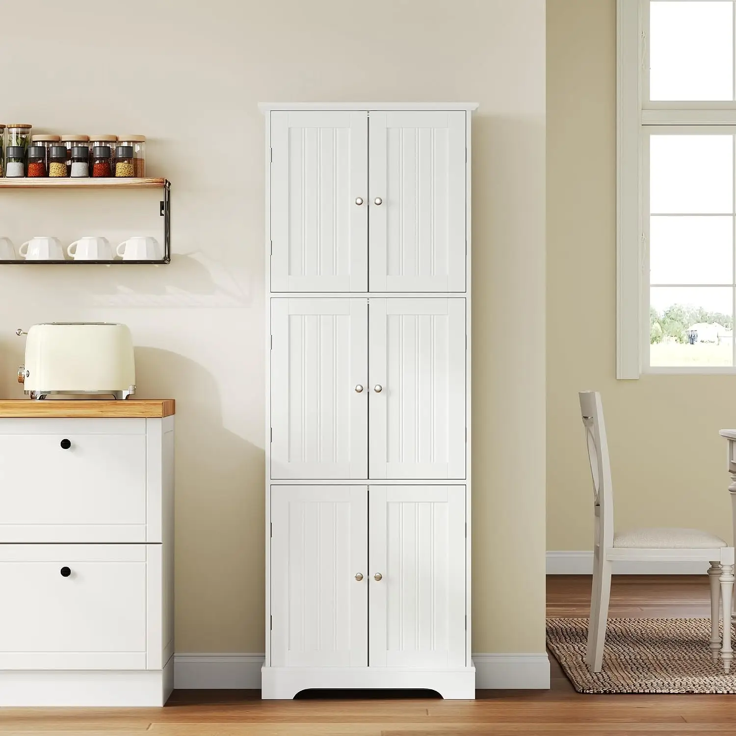 Tall Bathroom Storage Cabinet With Six Doors Freestanding Floor Cabinet With Adjustable Shelves White Pantry Cabinet For Bathroom Kitchen Laundry Room view 6