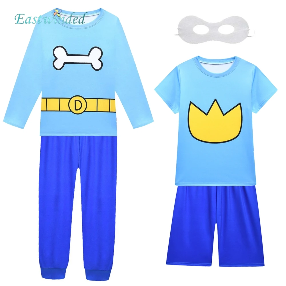 

Cartoon Police Policeman Dog Cosplay Blue Costume Kids Top Pants Eyepatch Outfit Children Halloween Carnival Party Roleplay Suit