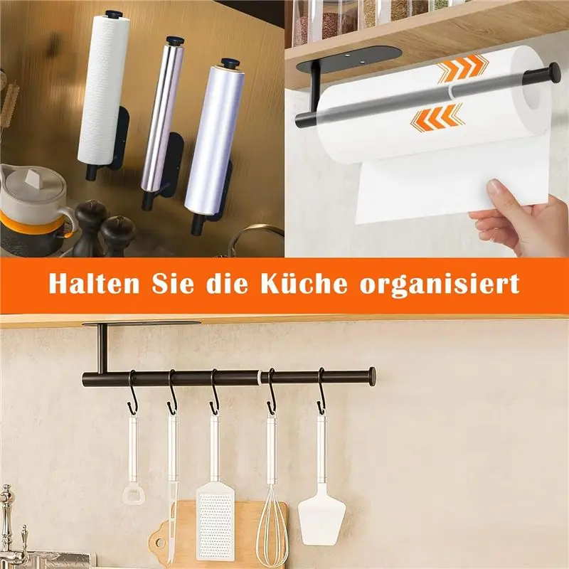 LLCS-Towel Rail Extendable Towel Rail Stainless Steel For Gluing For Bathroom And Kitchen, Black