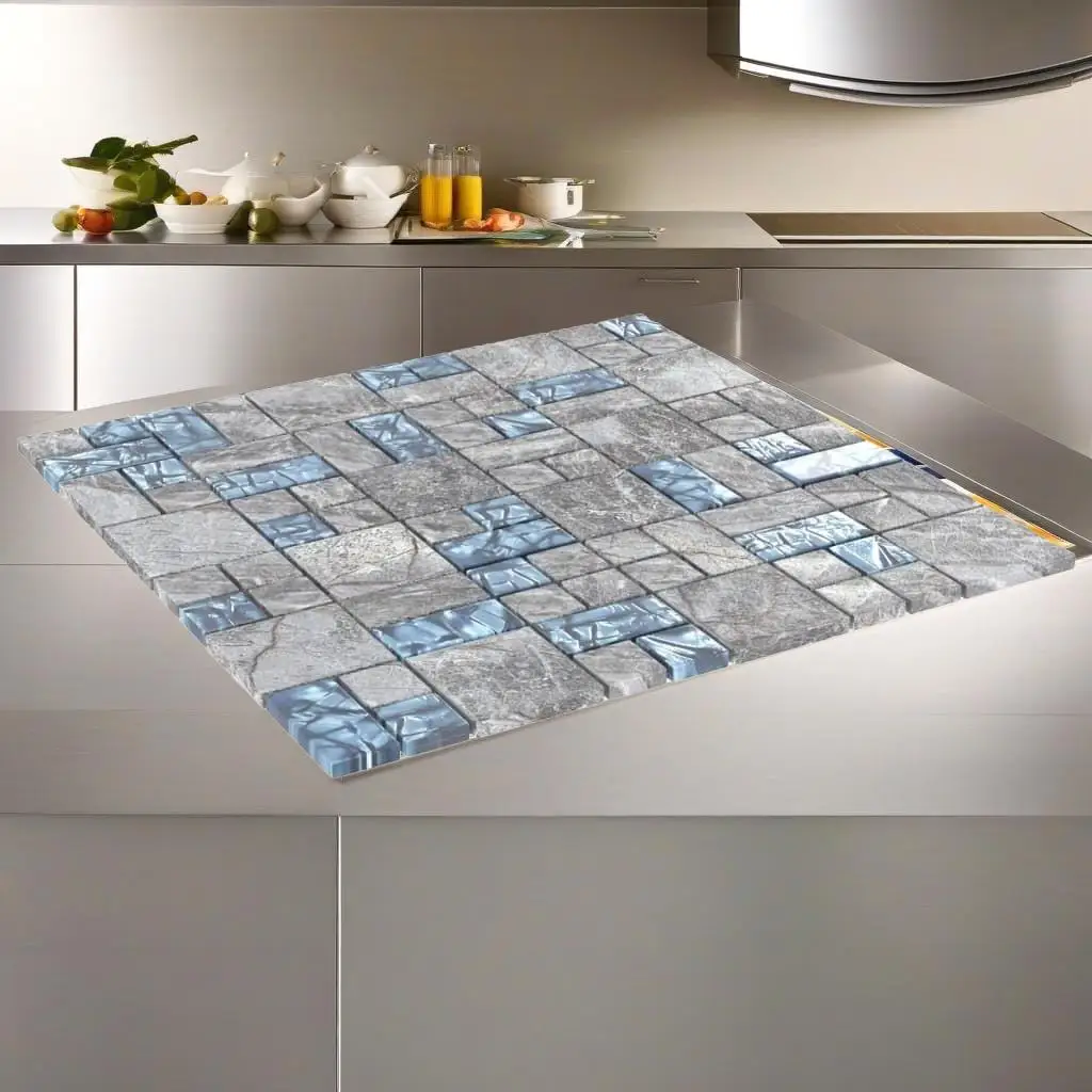 22 Pcs Grey & Blue Mosaic Glass Tiles 30x30 cm for Home Decor