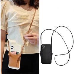 Crossbody Necklace Strap Case For iPhone 15 14 Plus 11 13 Pro Max 12 Mini X XR XS 7 8 Card Pocket Liquid Silicone Phone Cover