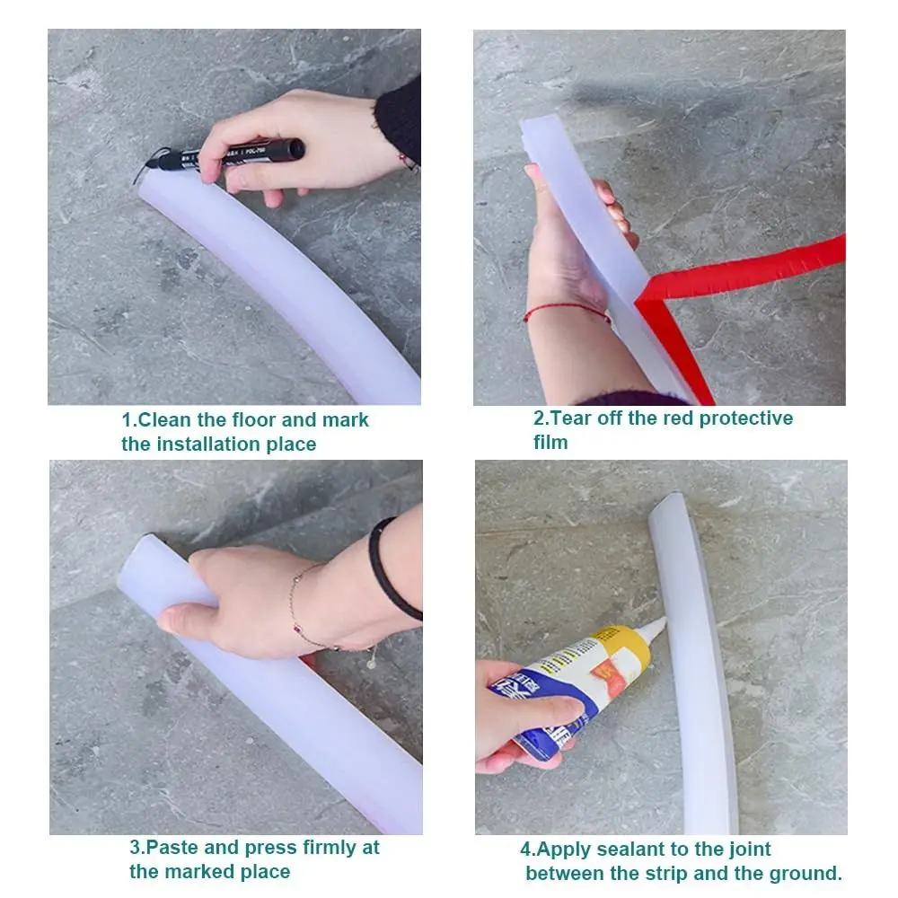 2M Collapsible Shower Water Dam Silicone Dry Wet Separation Shower Water Barrier Self Adhesive Flexible Water Retention System