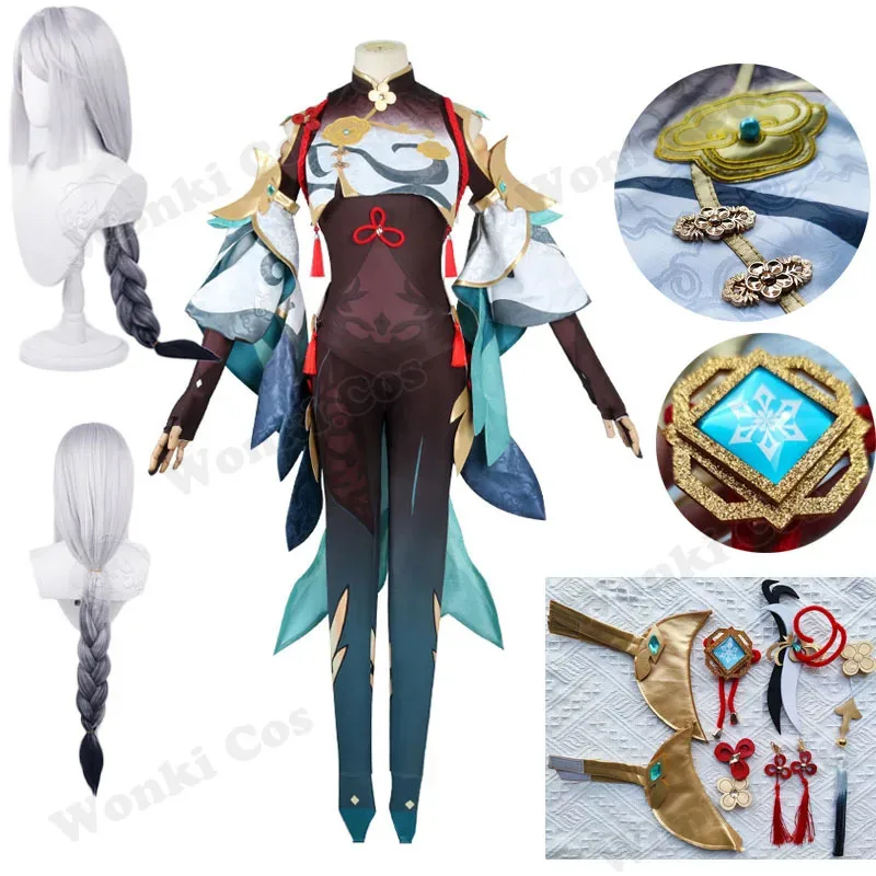 

Game Impact Shenhe Cosplay Costume Wig Women Party Costumes Outfits Shen He Jumpsuit Full Set Cosplay