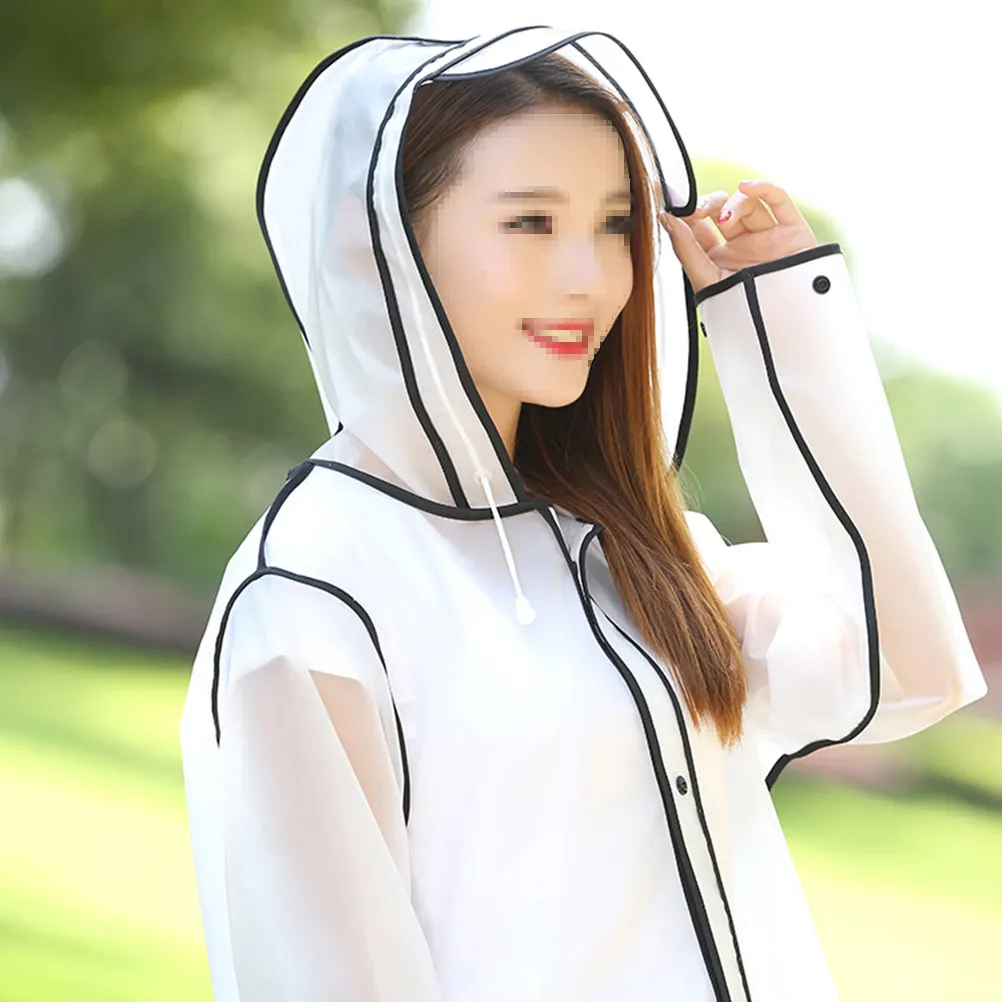 Translucent Eva Raincoat for Adults Adjustable Hooded Waterproof Long Rain Poncho for Climbing Hiking Travel Outdoor Rainwear