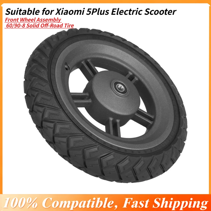 

Front Wheel Assembly for 5Plus Electric Scooter, Fitted with 60/90-8 Puncture-Proof Solid Off-Road Tire, No Maintenance Needed