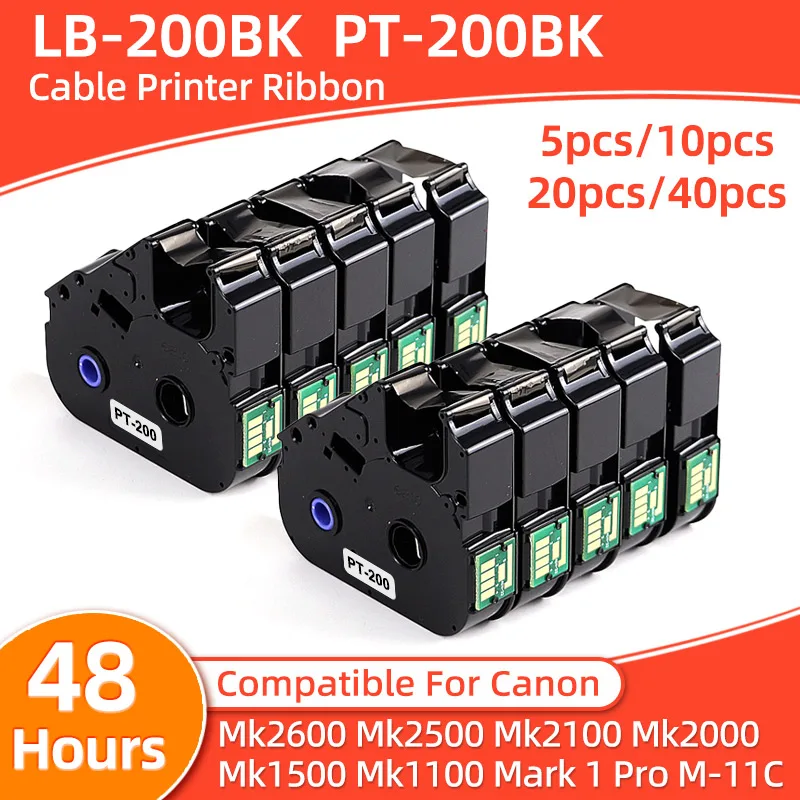 5pcs PT-200BK LB-200BK PT-200 Ribbon Compatible For Canon Cable Printer Mk2600 Mk2500 Mk2100 Mk2000 Mk1500 1100 Mark 1 Pro M-11C