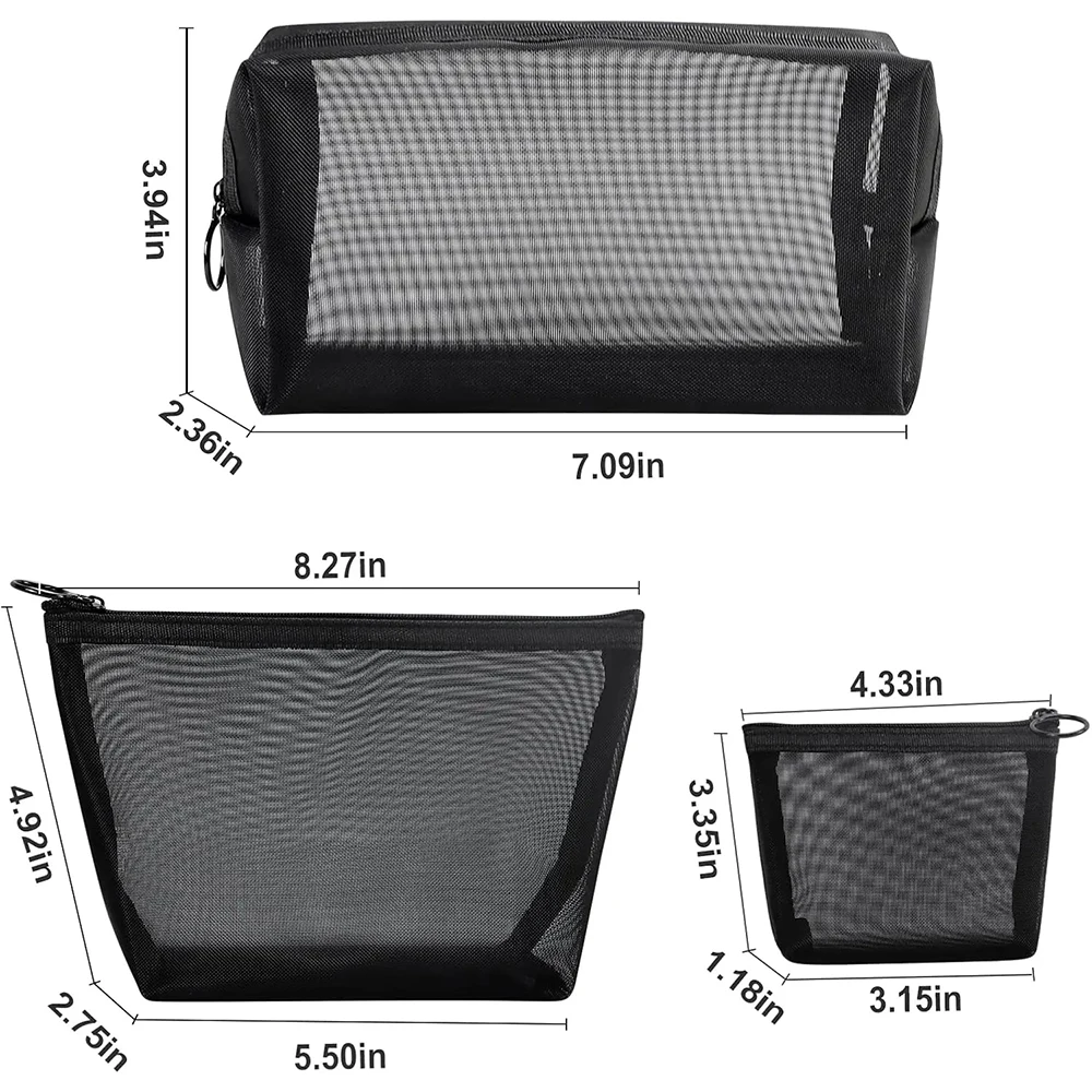 3Pcs Set Mesh Makeup Bag Set - for Travel or Carrying Around, Small Bags with Zippers for Sealing The Contents