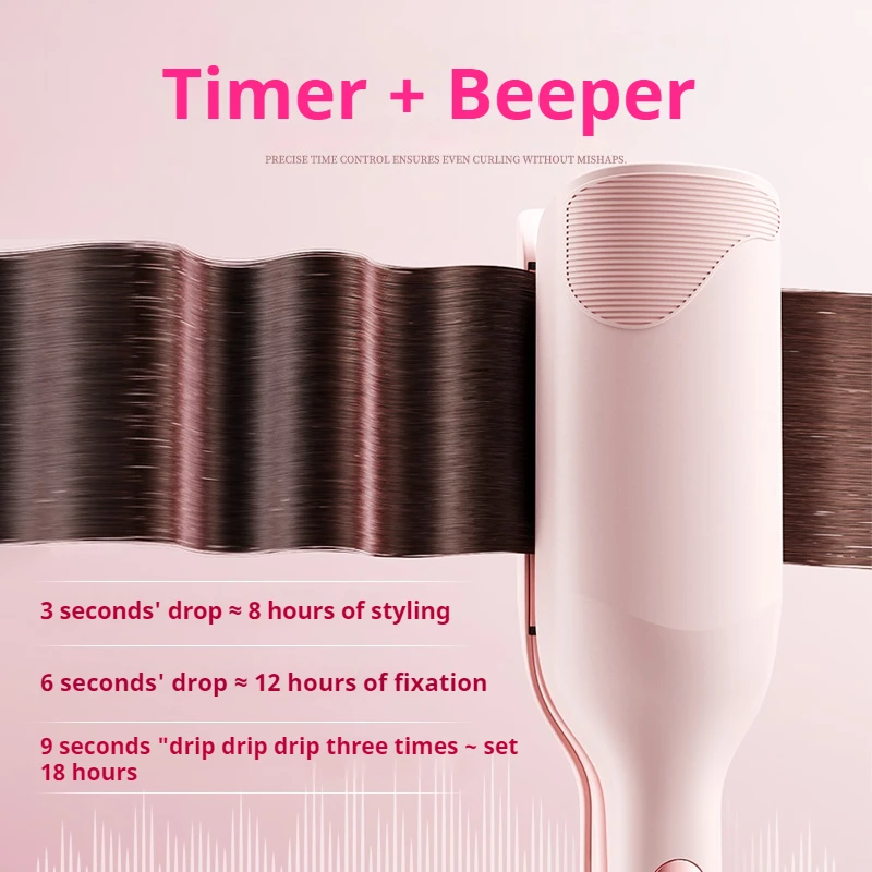 Deep Waver for Short Hair Lightweight, Dual Voltage, Smart Timer Hair Tool Crimper Double Barrel & Adjustable Temps Anti-Scald