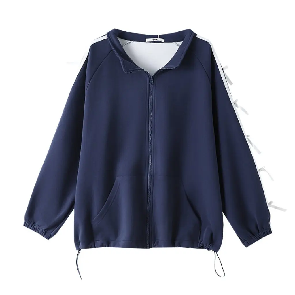 

Очень большое женское пальто с длинными рукавами в полоску и бантом для полных девочек, весенне-осеннее свободное пальто с цветочным принтом и галстуком, повседневная одежда