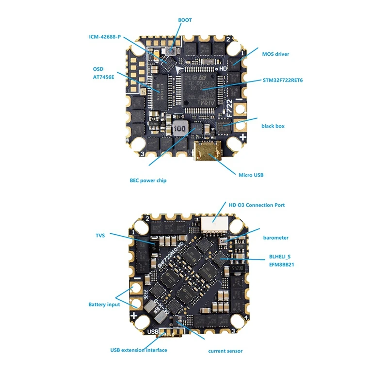 GHF722AIO-HD 40A AIO Baro OSD F722 Flight Controller BLHELIS 40A 4In1 ESC 2-6S For FPV Freestyle Cinewhoop Durable Easy Install