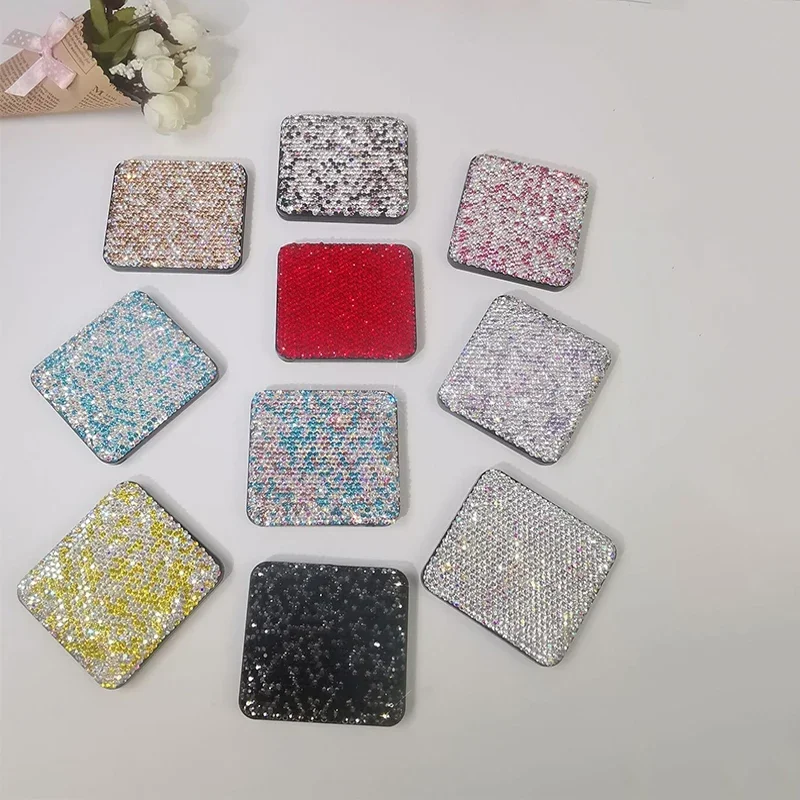 Glitter Diamant faltbarer doppelseitiger Spiegel hand gefertigte bling bling Strass Make-up Spiegel Taschen spiegel Reise Mini Hand