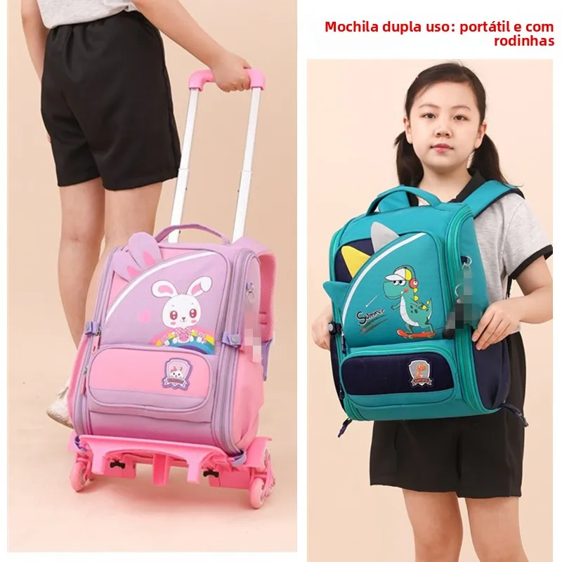 new-cute-cartoon-large-capacity-elementary-school-25-grade-detachable-luggage-backpack-with-pull-rod-climbing-stairs-student-bag