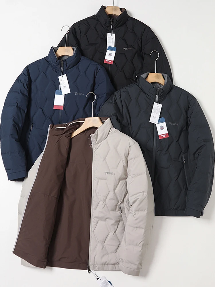 

Double-Sided Wearable American Sle Lightweight Stand Collar 90 Du down Insulated Jaet Loose Casual down Coat for Men Wi...