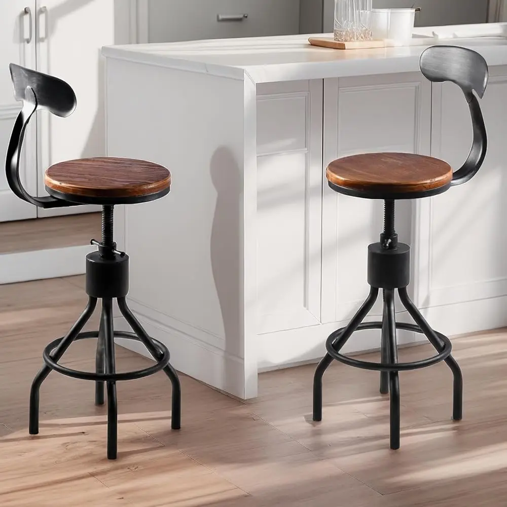 Industrial Vintage Bar Stool, Kitchen Counter Height Adjustable Pipe Chair, Cast Iron Stool, Swivel Bar Stool With Backrest,