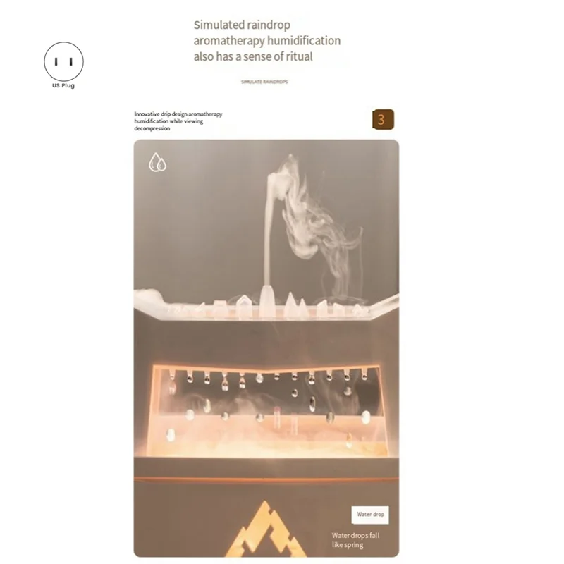 A88X محاكاة قطرة المطر لهب الروائح الهواء المرطب زيت طبيعي الناشر للمنزل الناشر الأبيض الولايات المتحدة التوصيل دائم