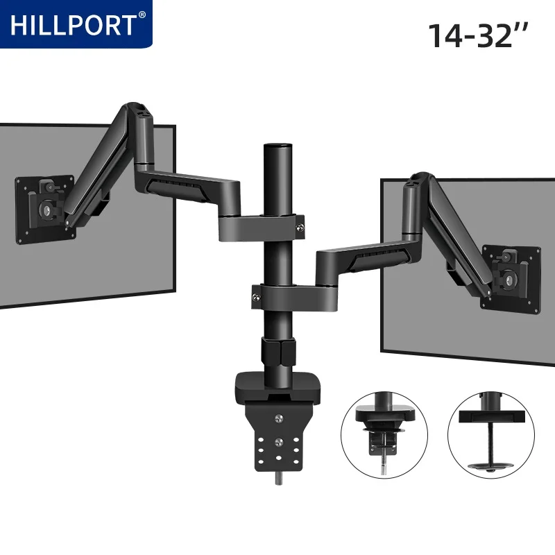 Dual Monitor Desktop Mount Bracket for 14 to 32-Inch LCD Screens Rotation & Tilt Adjustable Two-Arm TV Desk Stand Support PC H11