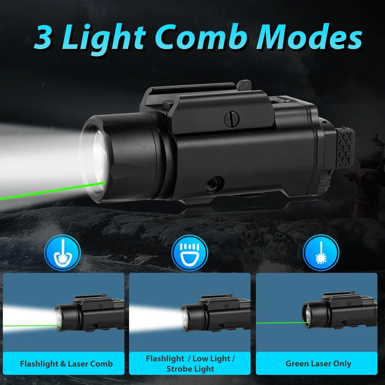 Richfire Tactical LED Flashlight 1500Lumens Green Laser Pistols Laser Light with Magnetic Charging for Taurus 20mm Rail Mounted