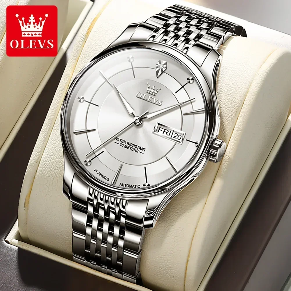 

OLEVS Automatic Movement Man Watch Luxury Stainless Steel Men's Watch Week Date Wrist Watch Waterproof Luminous Watches for Men