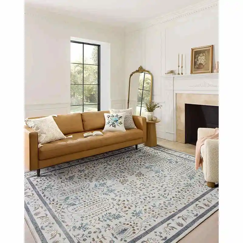 

Palace Princess Beige Carpet for Living Room Elegant Persian Ethnic Style Rug Boho Home Bedroom Bedside Decor Non Slip Floor Mat