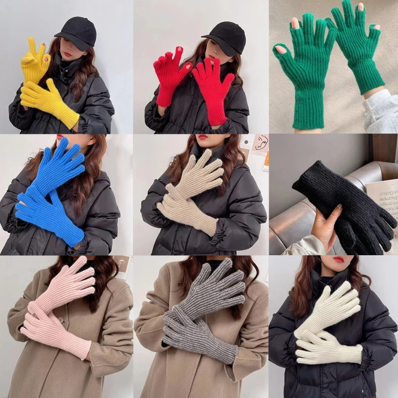 Fashion Knitted Thick Gloves for Men & Women Two-finger Exposed Solid Color Gloves Warm Autumn Winter Full Finger Drop shipping