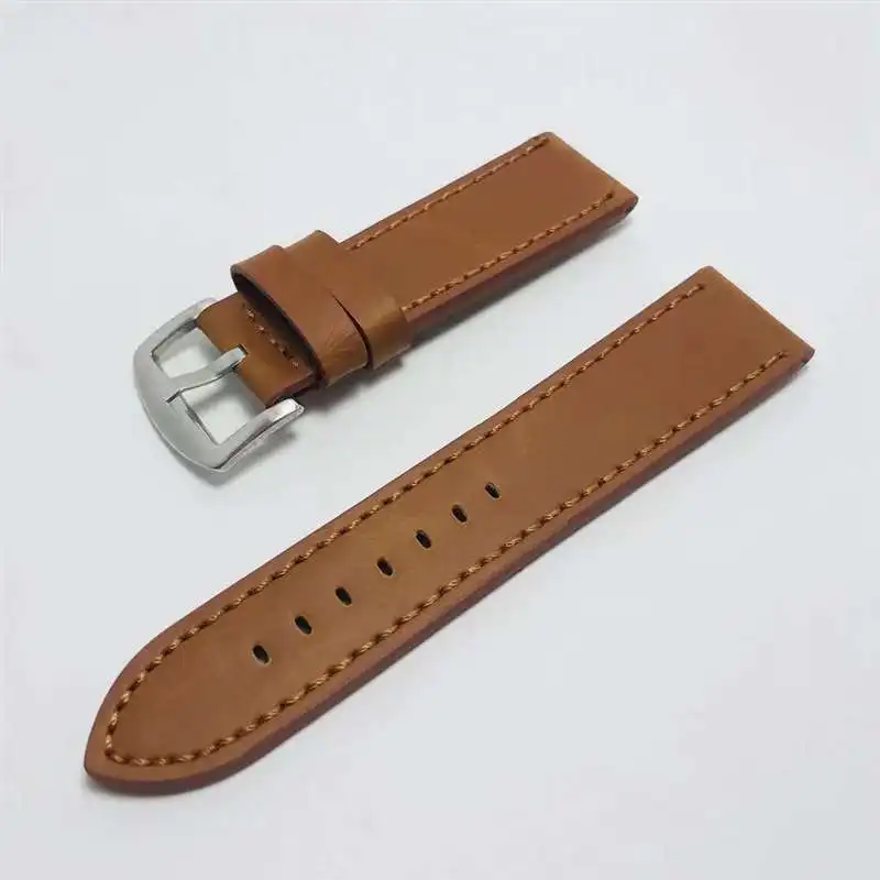 High Quality  Soft Genuine Leather Universal Cut Edge Watch band 18mm  20mm  22mm 24mm Stainless Steel Buckle  pulseira relogio