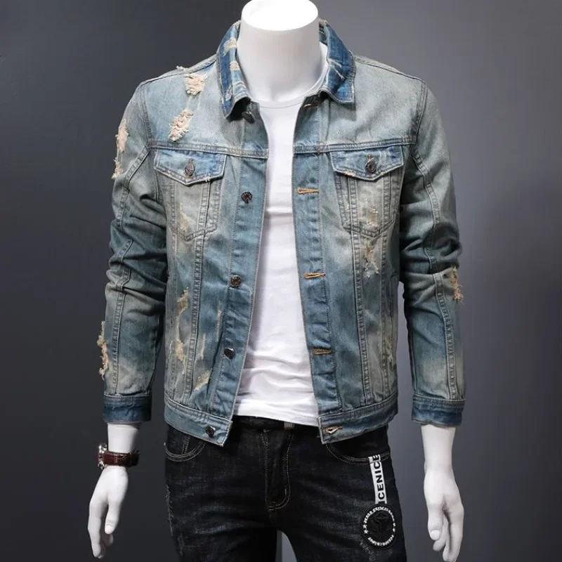 Padded Denim Jackets Man Warm Button Korea Elatic Clothing of Fabric In Lowest Price Joker Lxury Worn Washed Cowboy Coat for Men