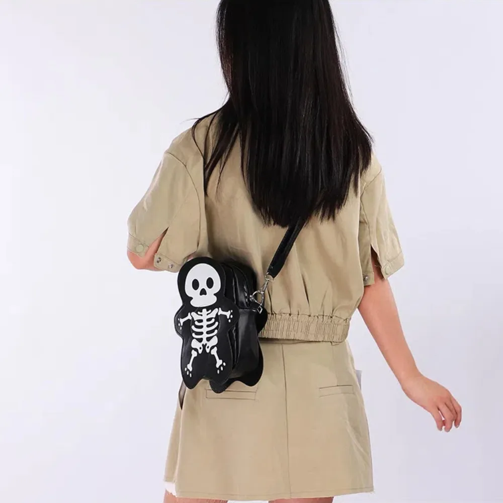 Casual Bag PU Leather Skeleton Shoulder Bag 3D Solid Color Halloween Crossbody Bag All-Match Lightweight Cute Ghost Purse Party