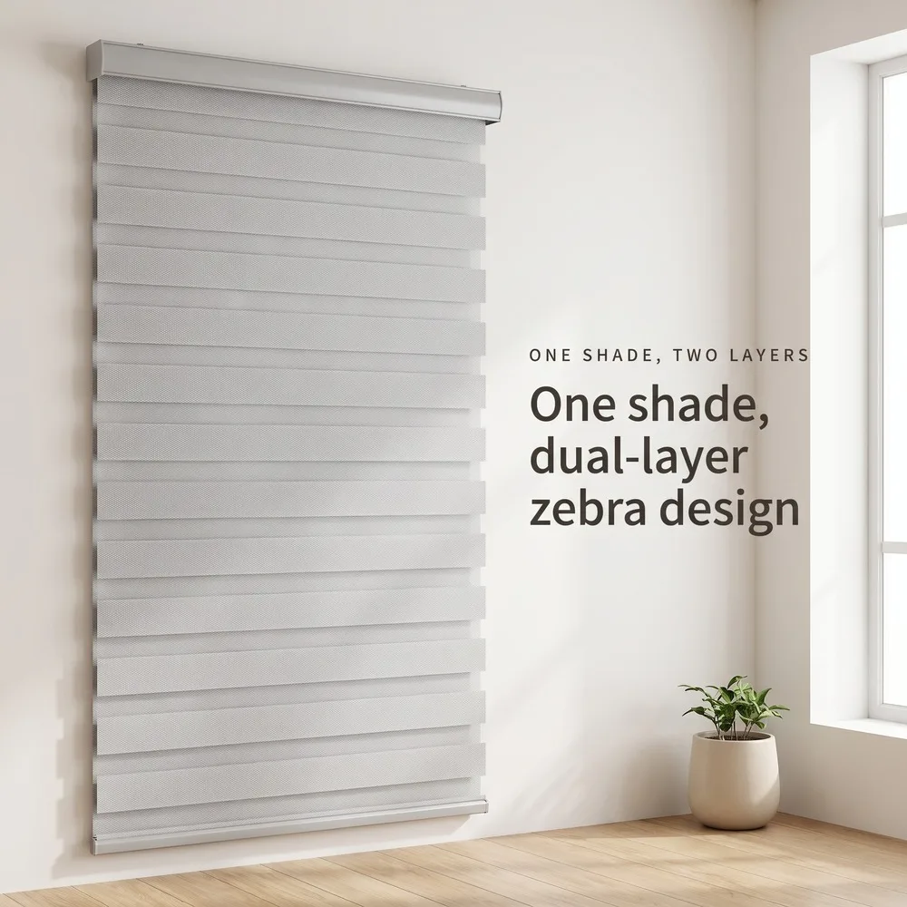 Dual Layer Zebra Roller Blinds for Home Windows, Fine Sheer Stripe and High Shading Fabric, Soft Light Privacy, Custom Size