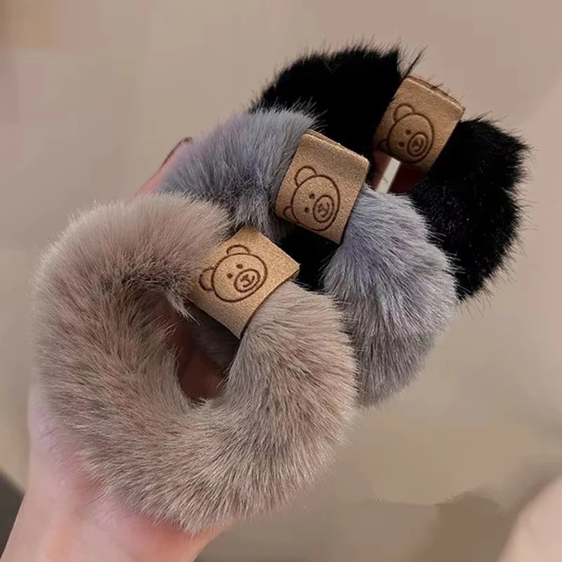 New Soft Plush Hair Rope Korean Thick High Elastic Bear Hairband Braiding Hair Accessories Ponytail Headwear Scrunchies