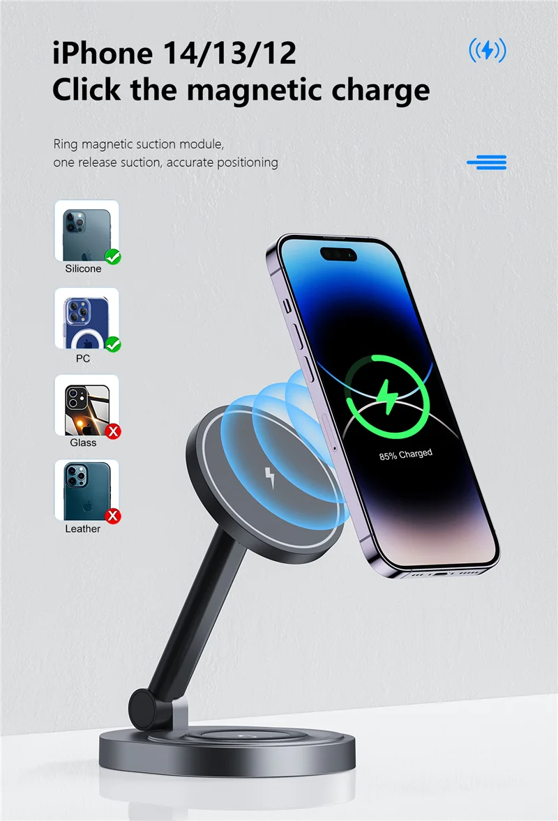 15W 2 in 1 Magnetic Wireless Charger Stand Foldable For iPhone 12 13 14 Mini Pro Max Apple Watch Airpods Fast Charging Station