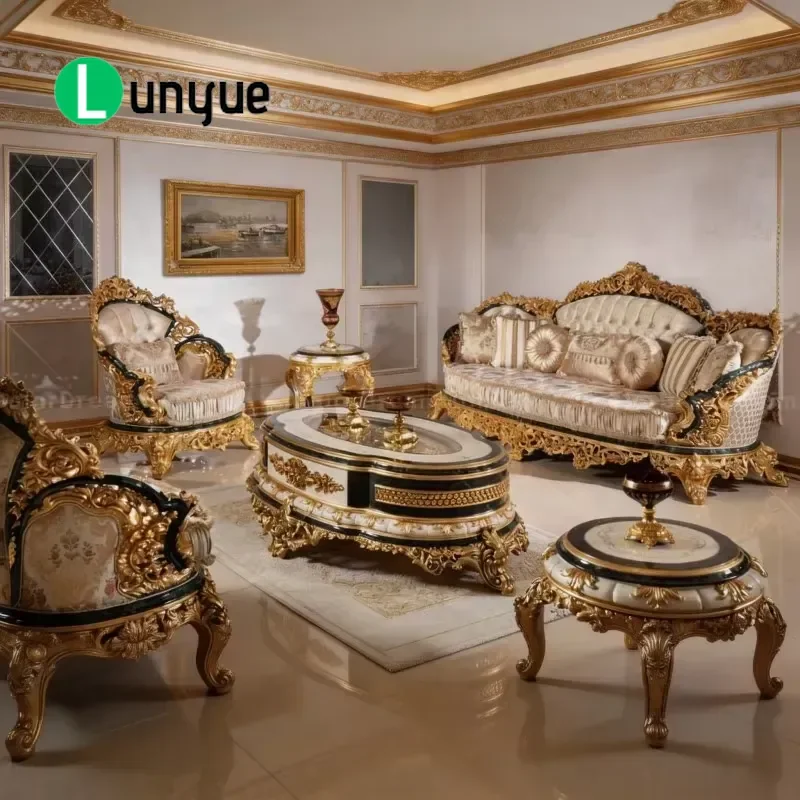 Custom Antique Style Luxury Wooden Sofa Set and TV Stand for Living Room Turkish Furniture Home Decor Elegant Design Durable