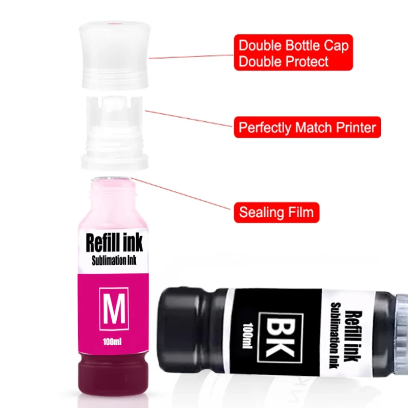 Cartucho de tinta de sublimação 100ml para impressoras Epson ET-2720 ET-2760 4700 4760 1500 WF3620 WF3640 WF7610 WF7620 WF7710 WF7720 F500