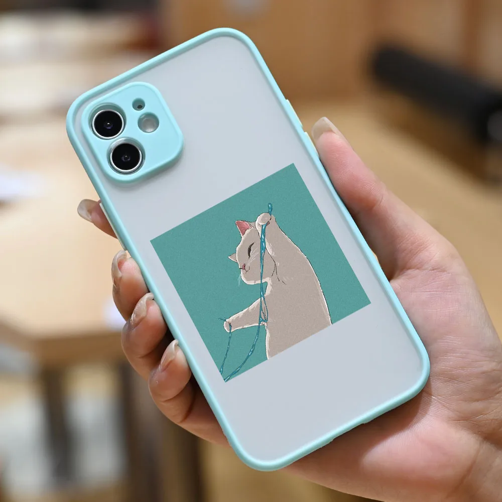 Couple Cartoon Funny Pet Cat Pattern Phone Case for iPhone11 12 13 Pro Max X XS Max SE2022 8 7 Plus Hard Color Frame Case