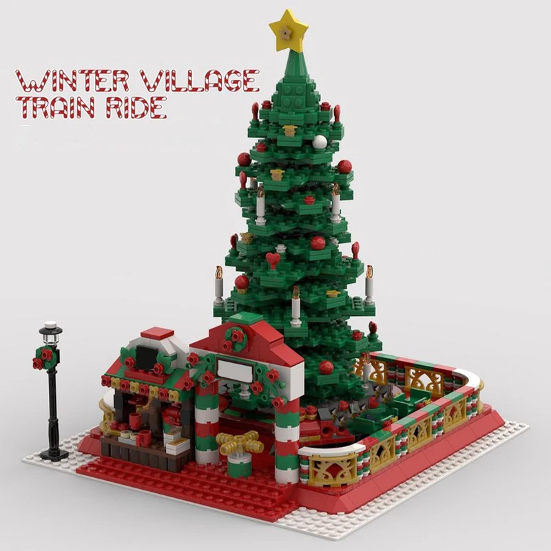 

1300PCS MOC Winter Village Train Ride DIY Modular Building Blocks Holiday Christmas Train Scene Creative Toy Gift