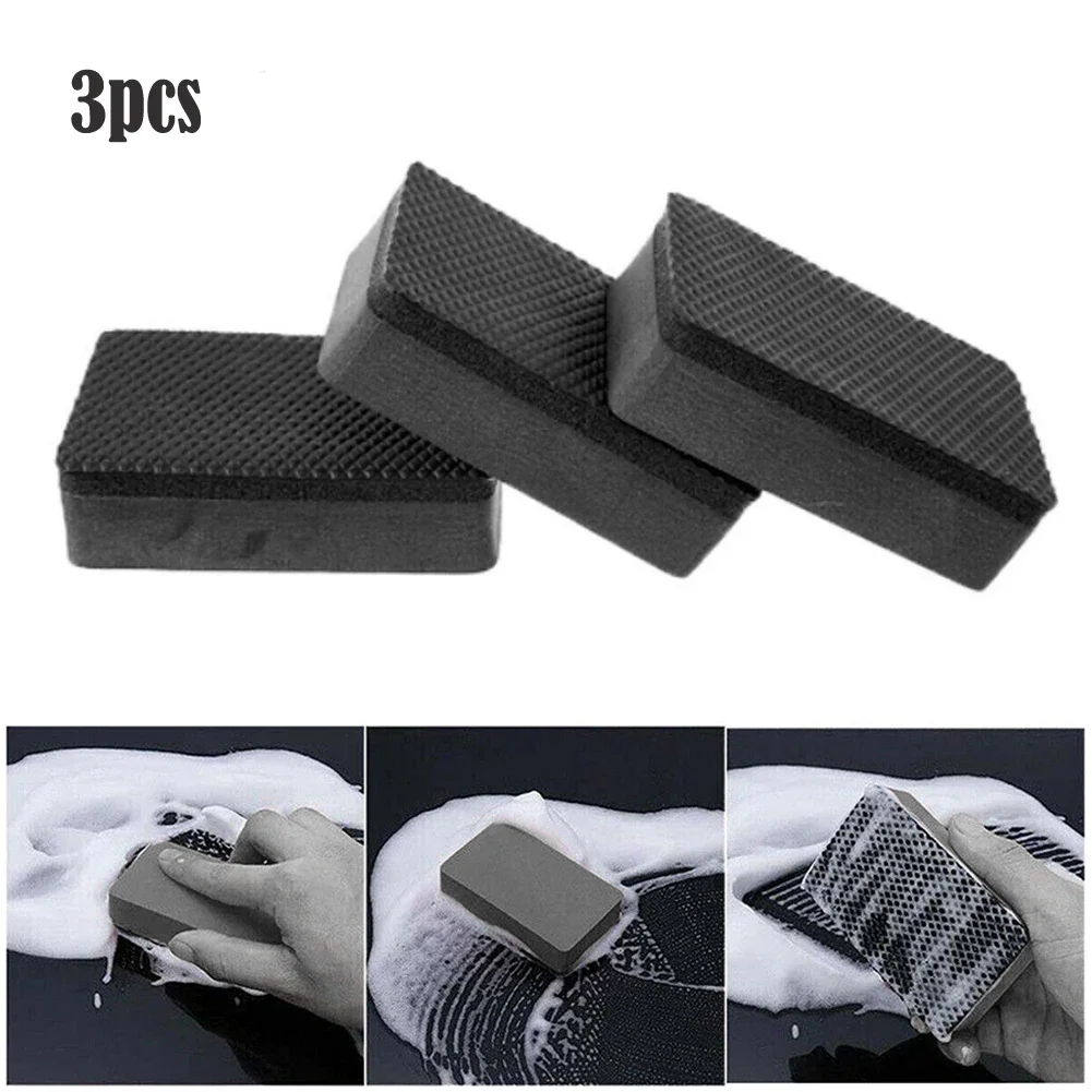 3 Pcs Auto Clay Bar Pad Sponge Block Cleaning Eraser Wax Polish Pad Kits Black For Car Hood Roof Windshield Kitchen Cathroo