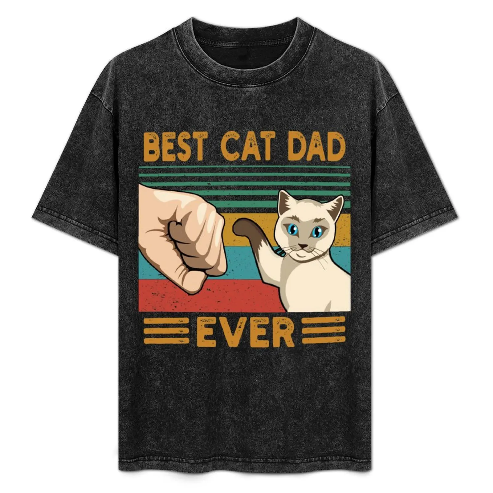 

Vintage Best Cat Dad Ever Fist Bump T-Shirt Lightweight Print T-Shirt