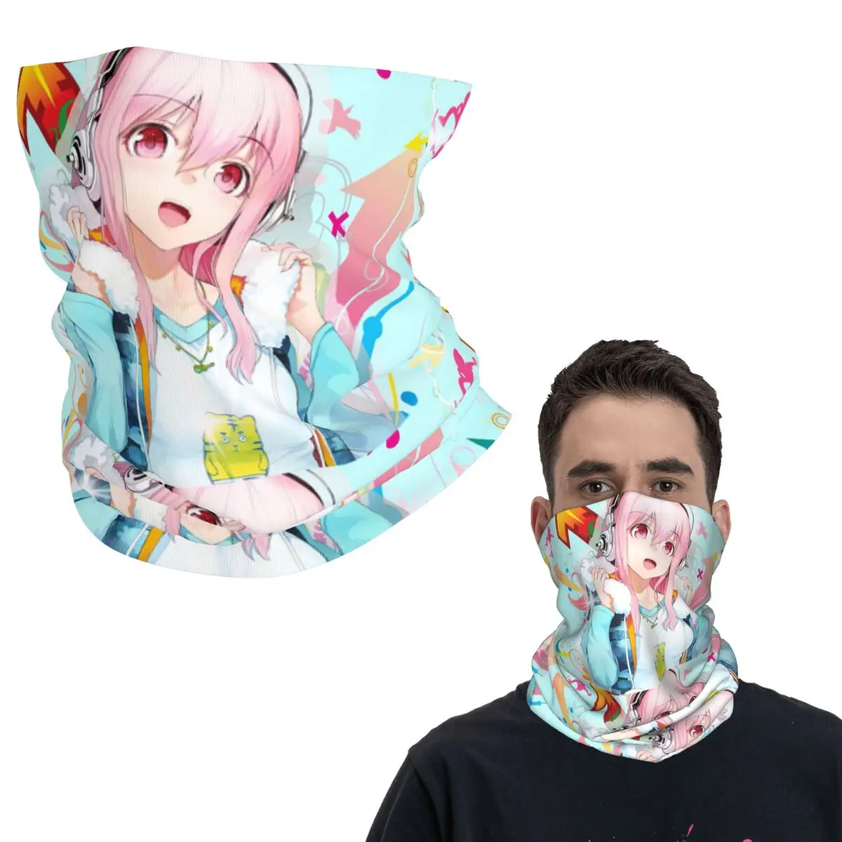 

Cartoon Super Sonico Game Cute Girl Bandana Neck Gaiter Printed Wrap Scarf Multifunction Face Mask Outdoor Sports For Men Women