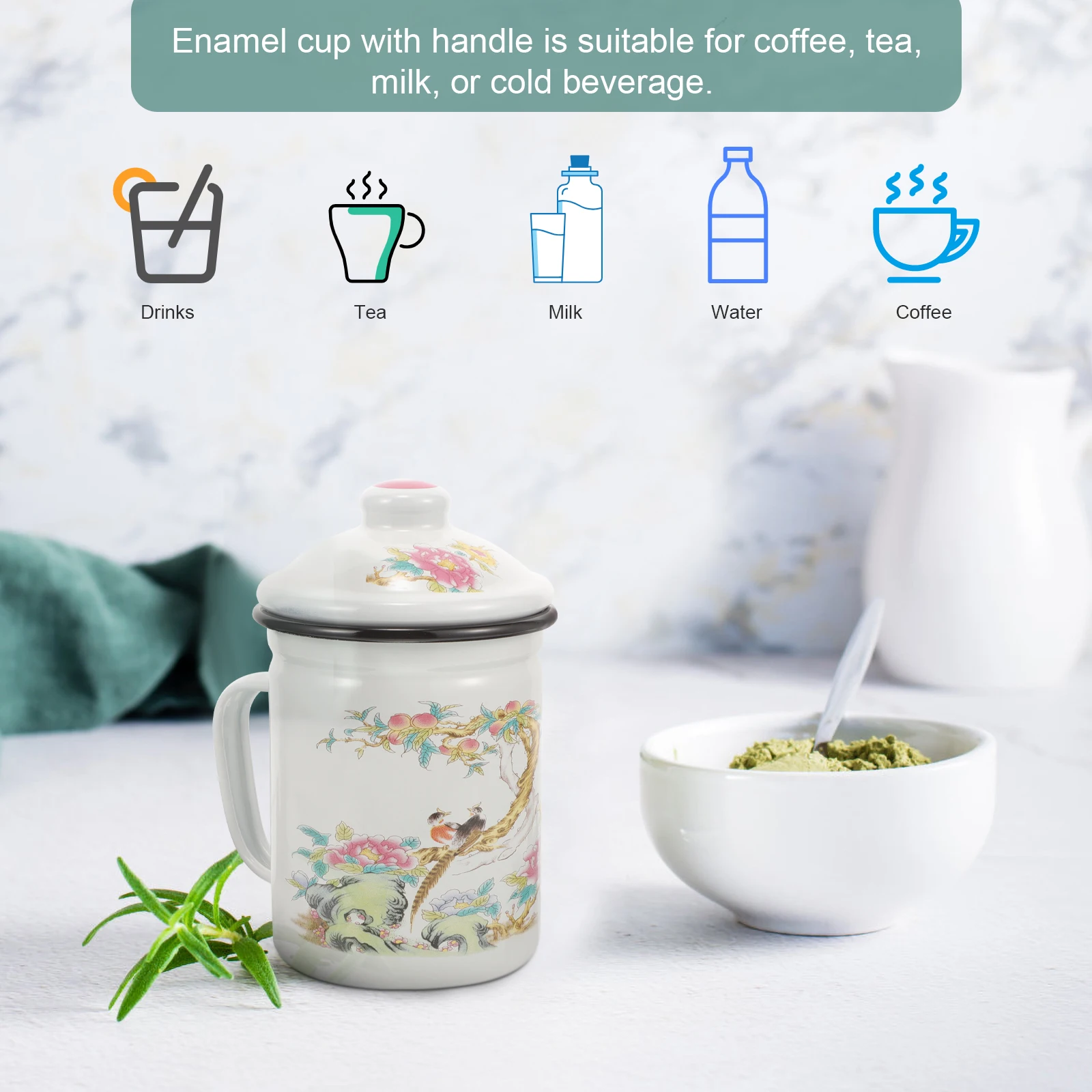

Enamel Mug 9cm Green Lotus Filter Vintage Teacup Retro Coffee Drinking Office Cups Water enamelware travel traditional mug