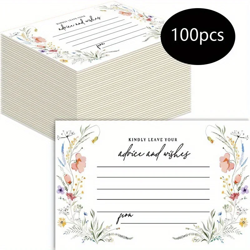 100pcs Flower Wedding Blessing Cards - Elegant Pink Printable Blank Cards, Banquet Desktop Decoration, Thank You Note Cards