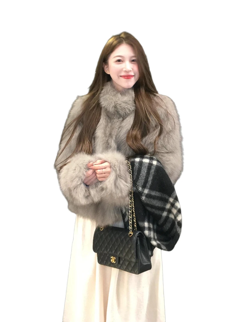 

High-end fox-like fur coat for women, short winter style, thickened, fashionable and stylish, gradient dyed fur top