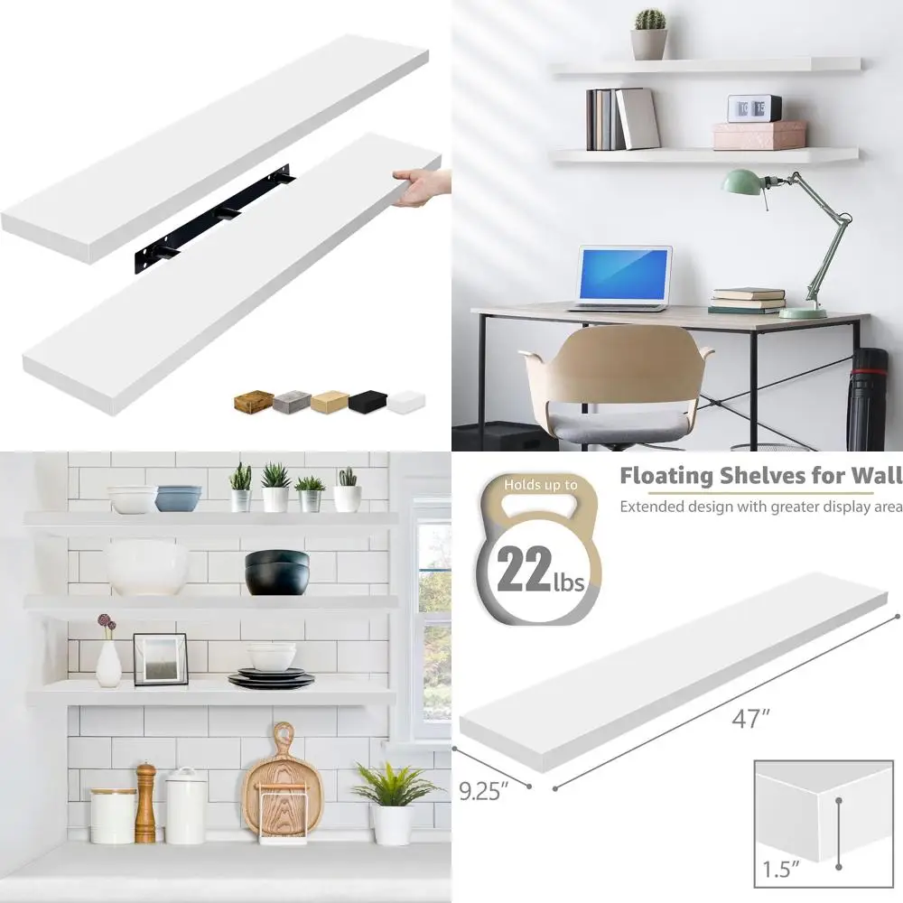 

48 White Floating Shelves Set - Invisible Brackets for Bathroom, Bedroom, Kitchen, Living Room & Book Storage