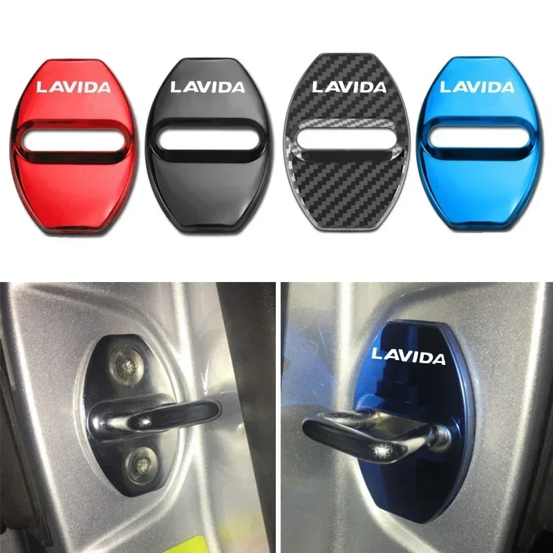 4PCS Car Styling Door Lock Protection Cover Buckle for Volkswagen LAVIDA Logo Stainless Steel Anti-rust Case Interior Decoration