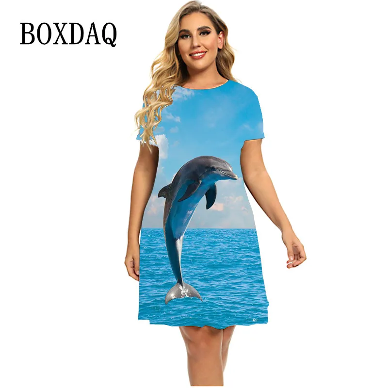 Women Sea Ocean Creatures Whale Short Sleeve Dress Summer Fashion Sweet Kawaii Dresses Casual Party Dresses Oversized Clothing