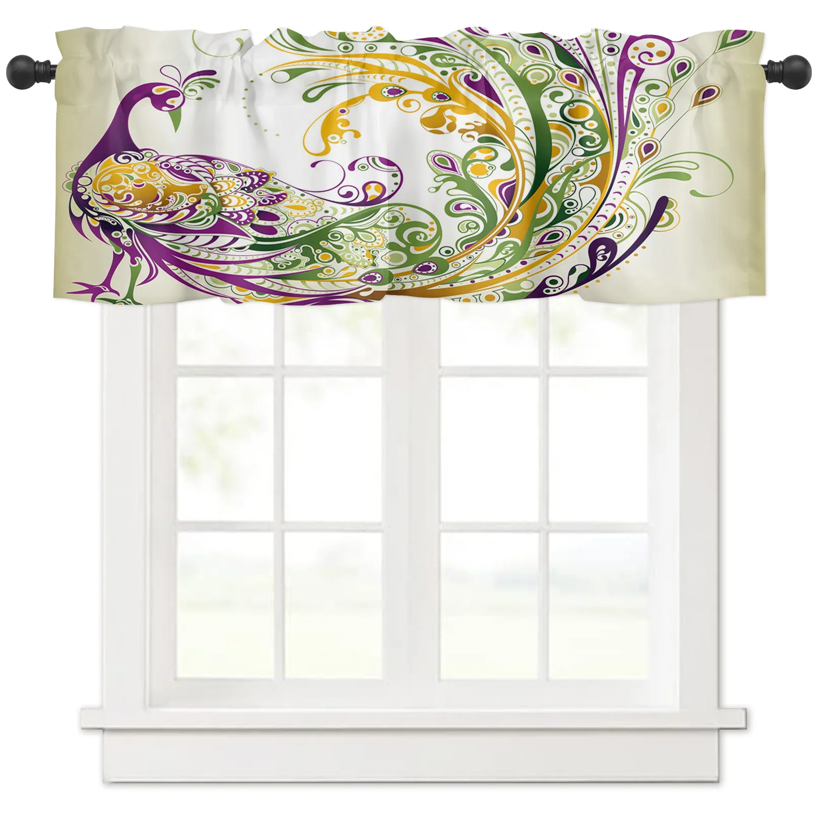 

ZEDLIYU Valances for Windows Kitchen Living Room Small Window Valance Peacock 1 Panel, 54 x 18 Inch